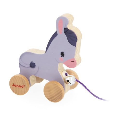 Janod Wooden Donkey - Bell Pull Toy for First Walkers, 12M+