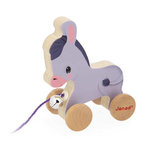 Janod Wooden Donkey - Bell Pull Toy for First Walkers, 12M+
