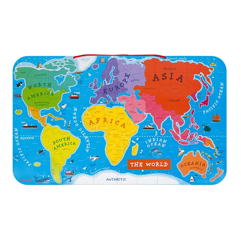 Janod Wooden Magnetic World Map - 92 Pieces for Global Learning