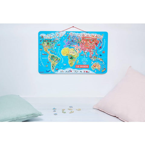Janod Wooden Magnetic World Map - 92 Pieces for Global Learning