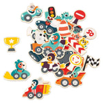 Janod Wooden Vehicle Magnets - 24 Pieces for Fridge Play