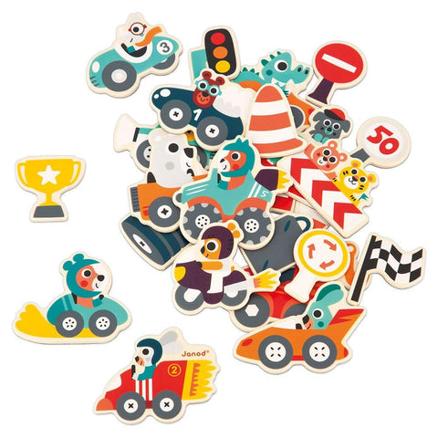 Janod Wooden Vehicle Magnets - 24 Pieces for Fridge Play