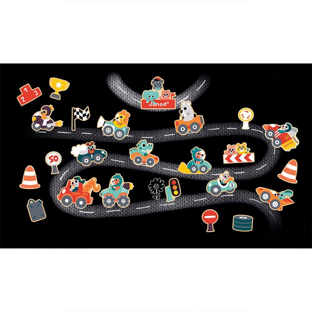 Janod Wooden Vehicle Magnets - 24 Pieces for Fridge Play