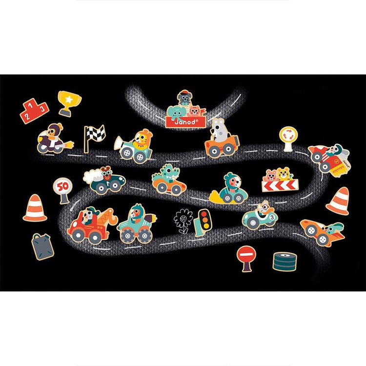 Janod Wooden Vehicle Magnets - 24 Pieces for Fridge Play