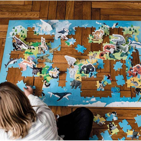 Janod World Atlas Floor Puzzle - 200 Pieces, Endangered Animals