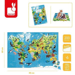 Janod World Atlas Floor Puzzle - 200 Pieces, Endangered Animals