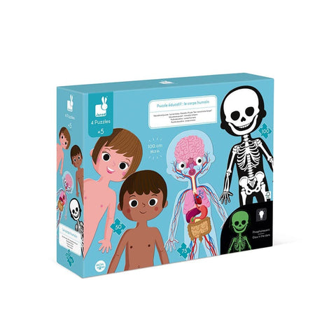 Janod Human Body Puzzle Set - 4 Giant Glow-in-Dark Puzzles