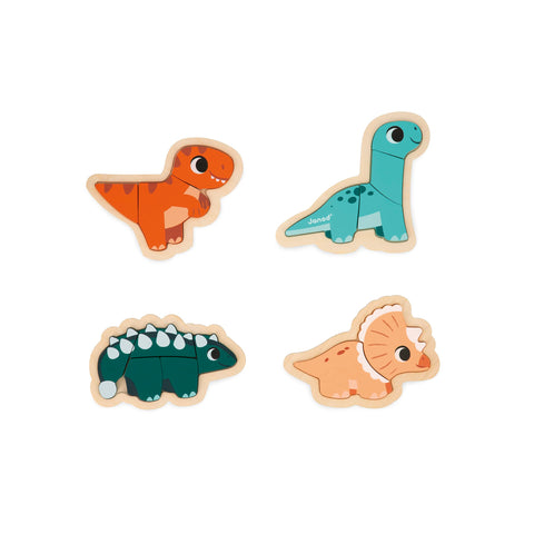 Janod Dino Puzzles - 4 Progressive FSC Wooden Dinosaurs