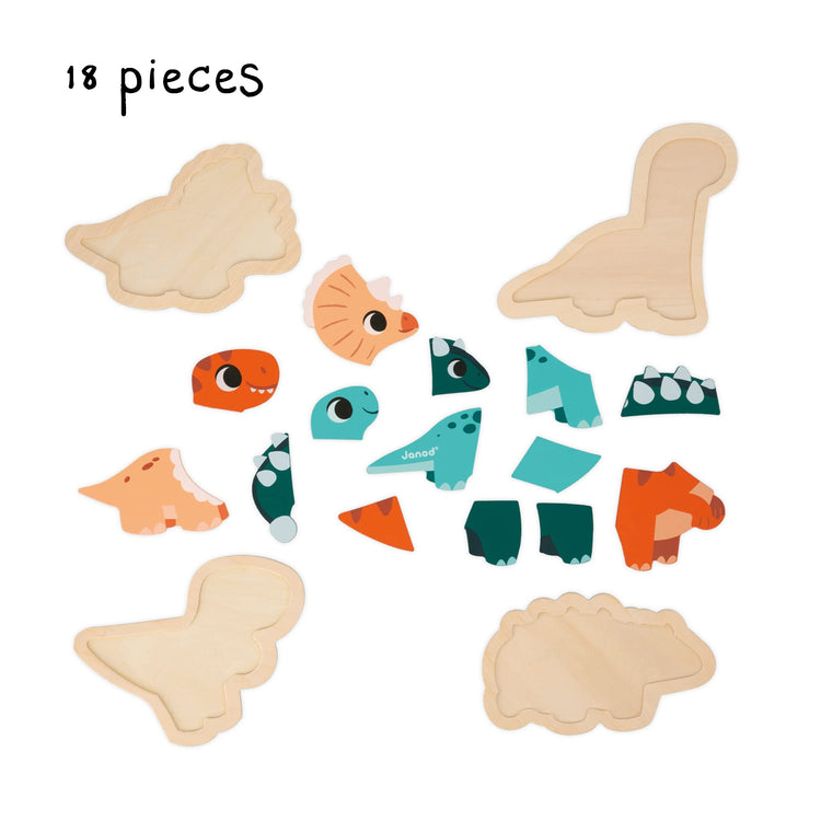 Janod Dino Puzzles - 4 Progressive FSC Wooden Dinosaurs