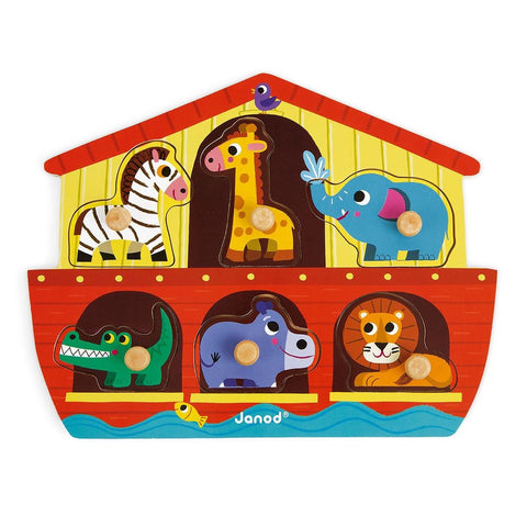 Janod Noah's Ark Peg Puzzle - 6 Animals for Toddlers