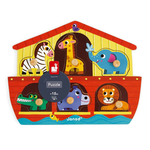 Janod Noah's Ark Peg Puzzle - 6 Animals for Toddlers
