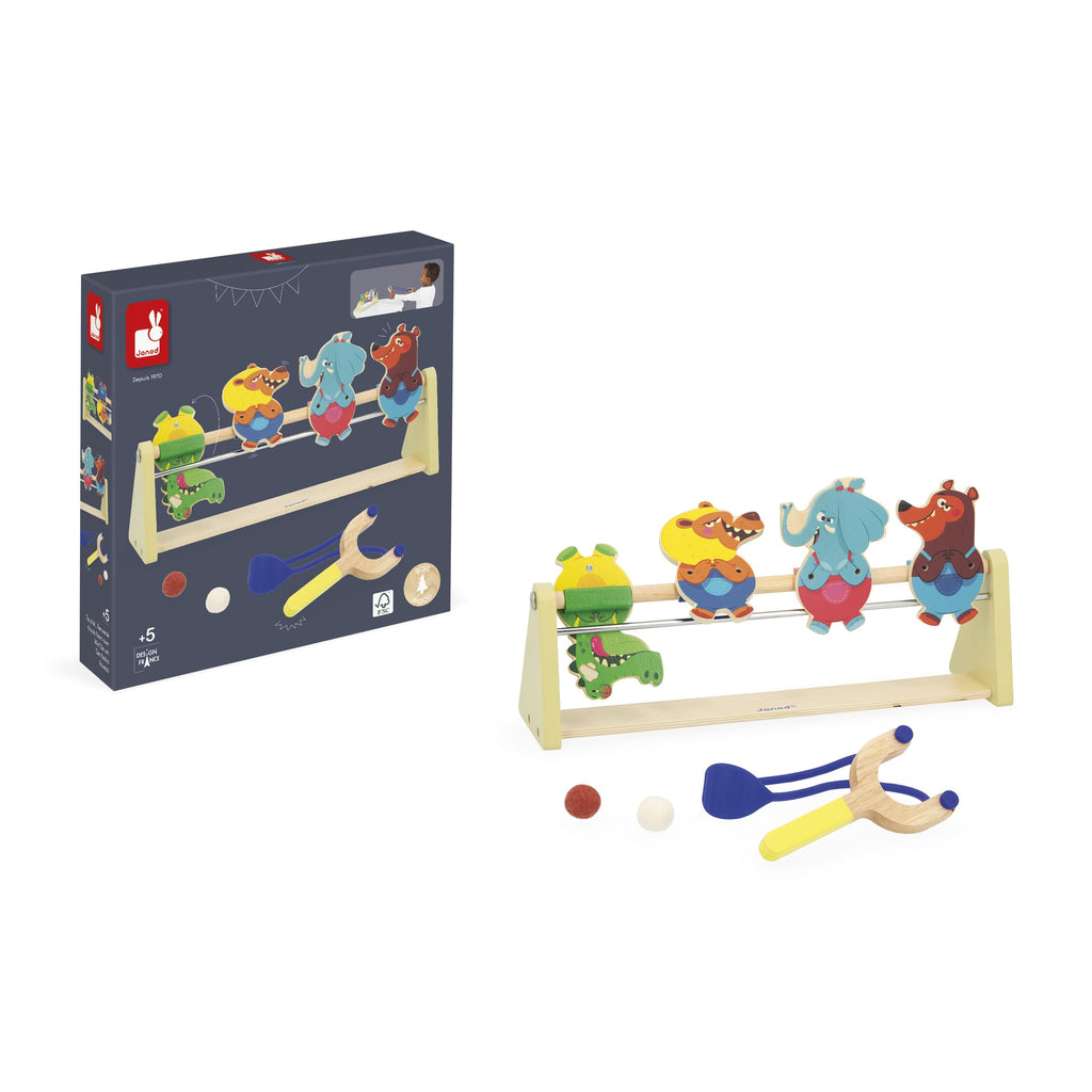 Janod Applepop Slingshot Gallery - 4 Falling Targets Fun