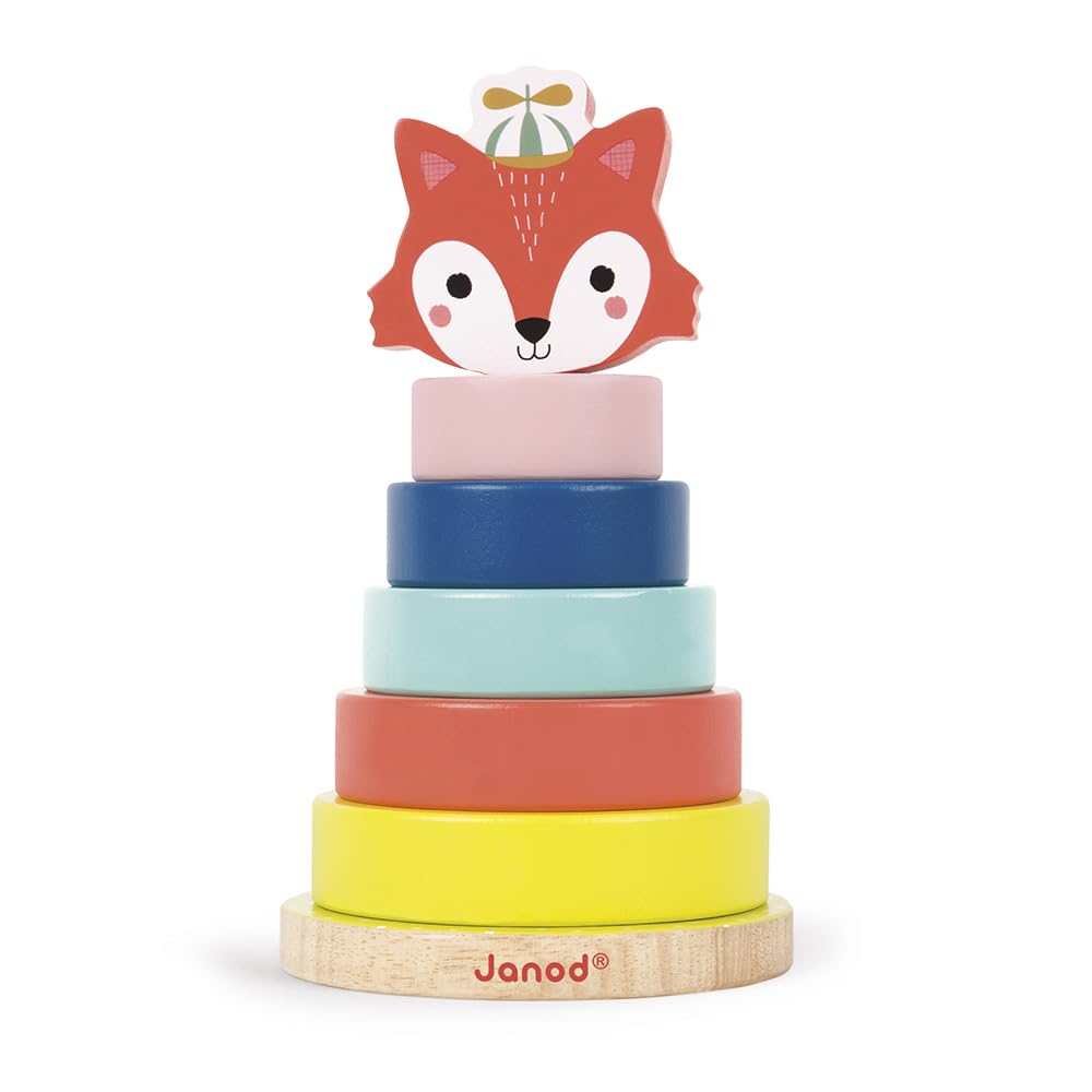 Janod Baby Forest Fox Stacker - 7 Colorful Wooden Pieces