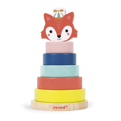 Janod Baby Forest Fox Stacker - 7 Colorful Wooden Pieces