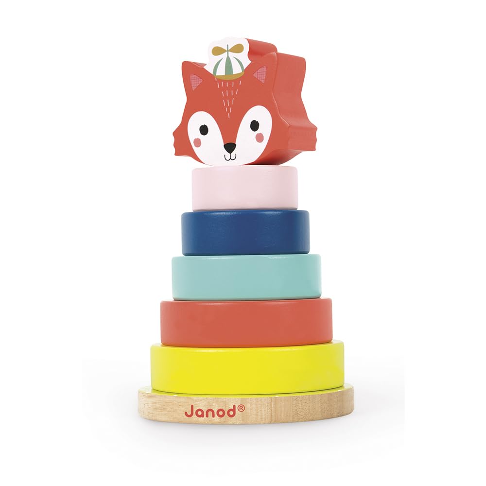 Janod Baby Forest Fox Stacker - 7 Colorful Wooden Pieces
