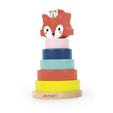 Janod Baby Forest Fox Stacker - 7 Colorful Wooden Pieces