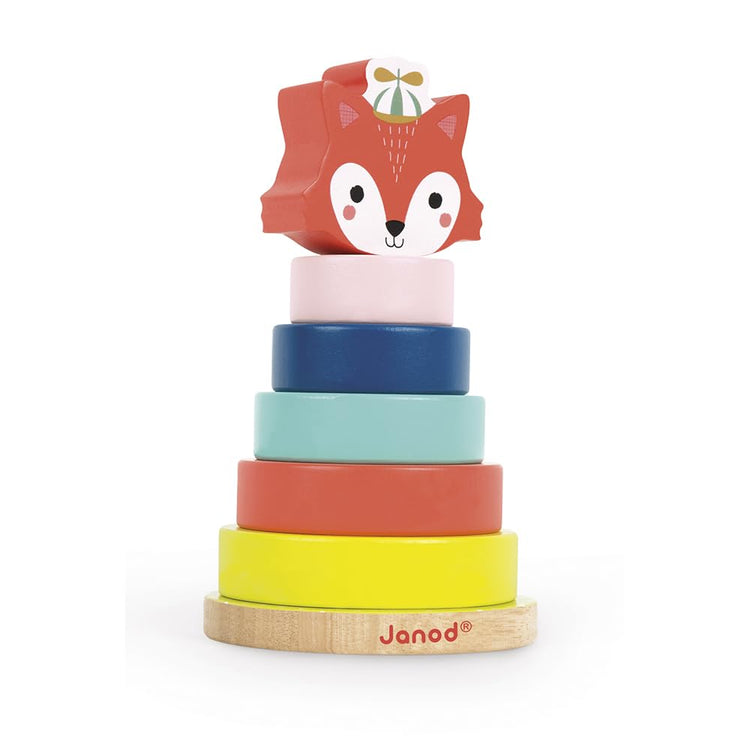 Janod Baby Forest Fox Stacker - 7 Colorful Wooden Pieces