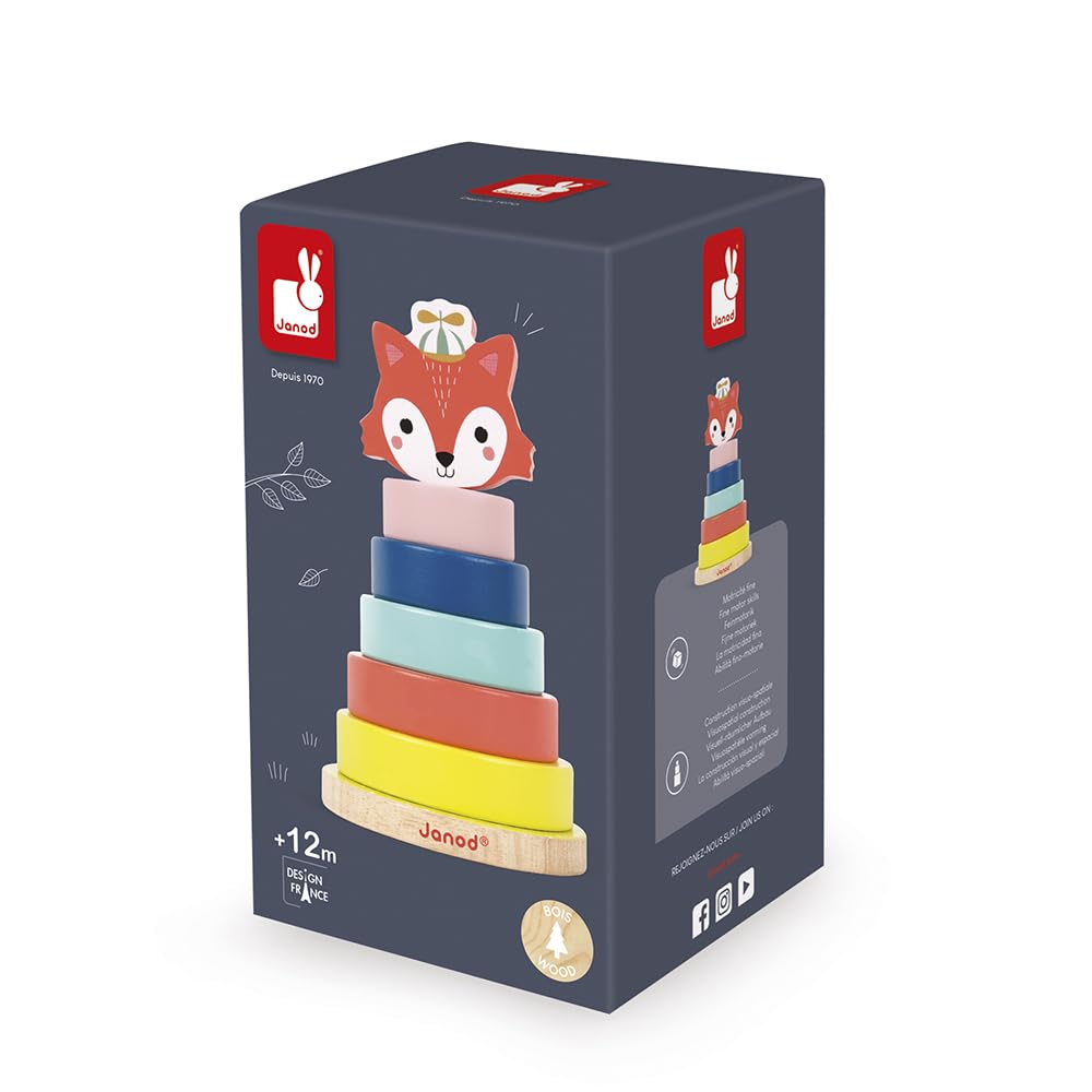 Janod Baby Forest Fox Stacker - 7 Colorful Wooden Pieces
