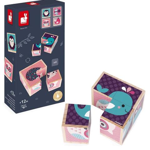 Janod Baby Forest 4 Blocks - 6 Baby Animal Puzzle Scenes