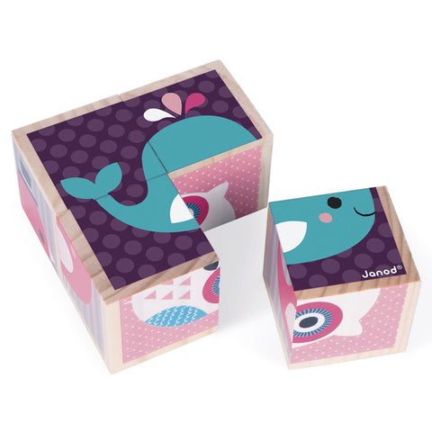 Janod Baby Forest 4 Blocks - 6 Baby Animal Puzzle Scenes