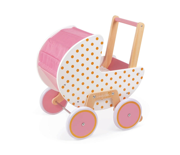 Janod Candy Chic Doll Pram - Wooden Stroller with Blanket