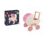 Janod Candy Chic Doll Pram - Wooden Stroller with Blanket