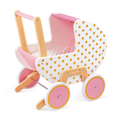 Janod Candy Chic Doll Pram - Wooden Stroller with Blanket