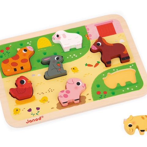Janod Farm Chunky Puzzle - 7 Easy-Grip Wooden Animal Pieces