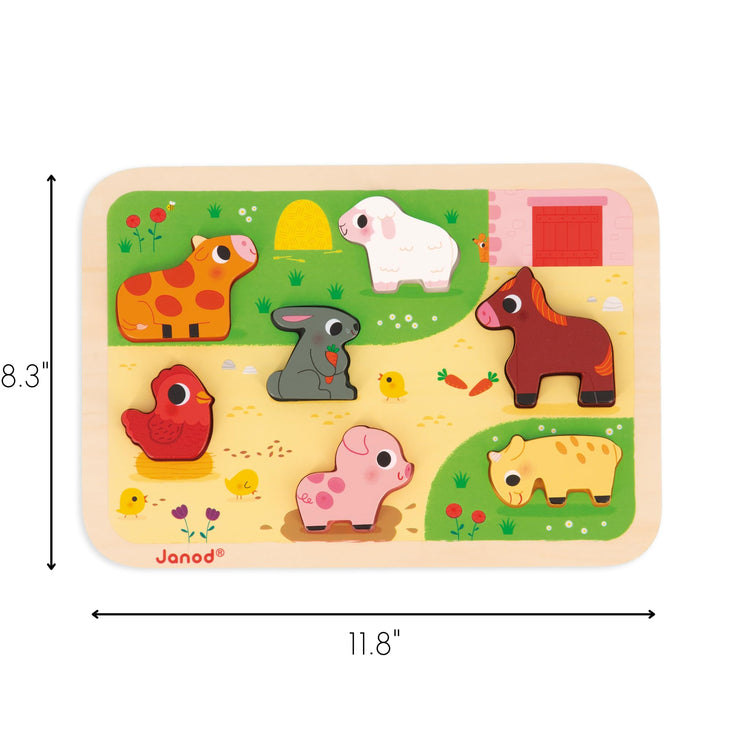 Janod Farm Chunky Puzzle - 7 Easy-Grip Wooden Animal Pieces