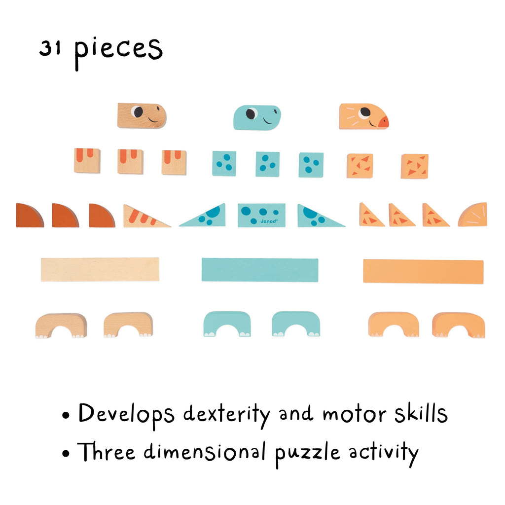 Janod Dino Stacking Blocks - 31 Pieces Build 3 Dinosaurs