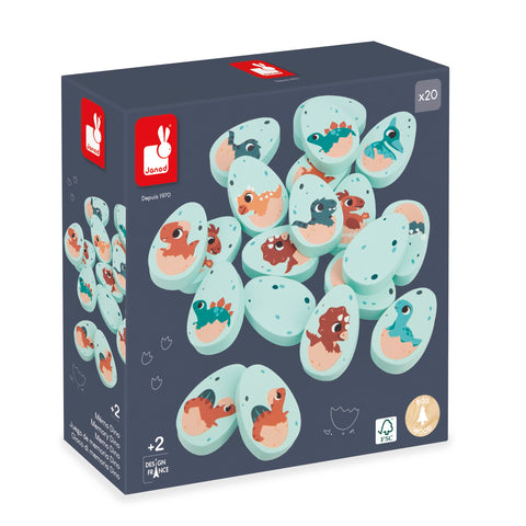 Janod Dino Memory Game - 20 Wooden Eggs with Dino Pairs