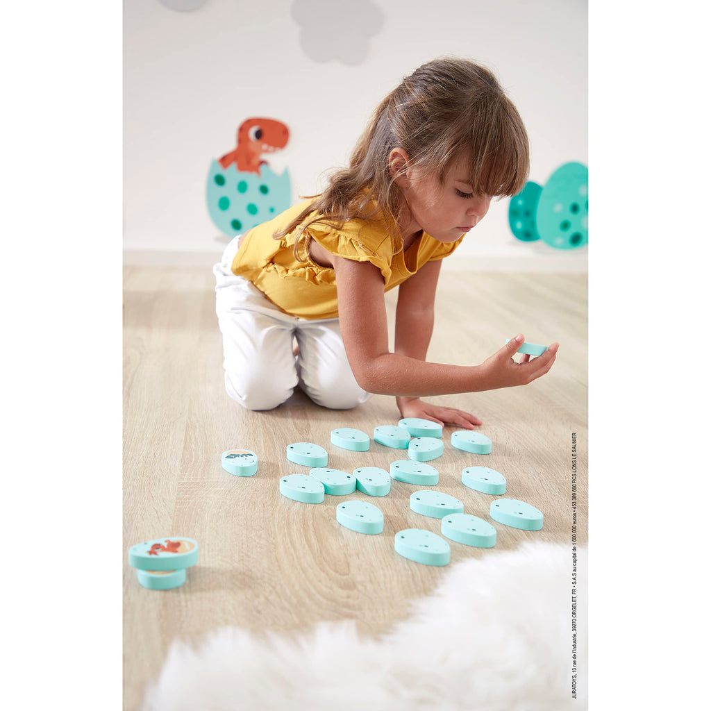 Janod Dino Memory Game - 20 Wooden Eggs with Dino Pairs