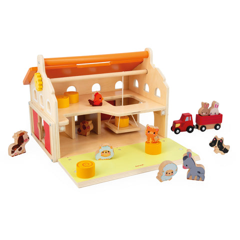 Janod My First Barn - 18 Pieces, 10 Animals, Magnetic Tractor