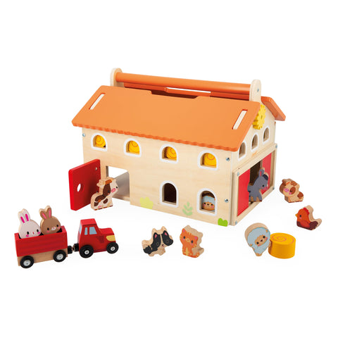 Janod My First Barn - 18 Pieces, 10 Animals, Magnetic Tractor