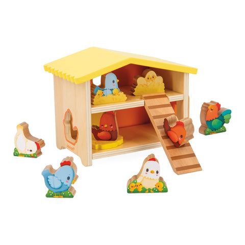 Janod My First Hen House - 8-Piece Wooden Farmhouse Playset