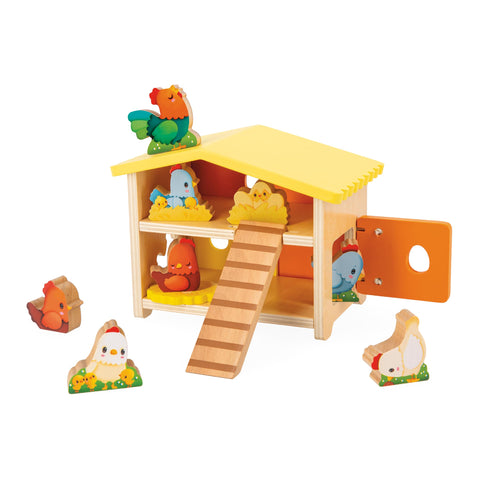 Janod My First Hen House - 8-Piece Wooden Farmhouse Playset