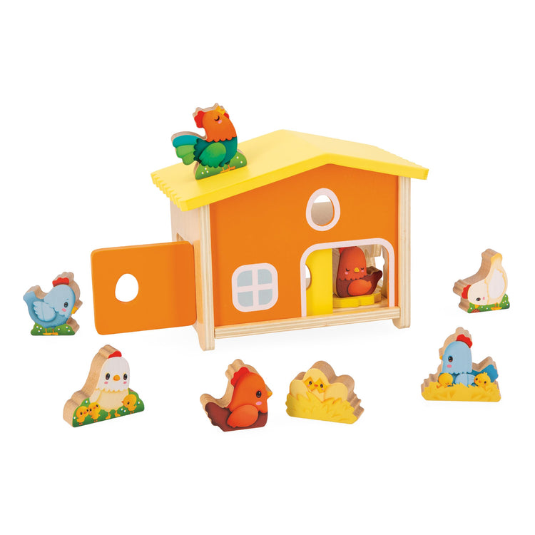 Janod My First Hen House - 8-Piece Wooden Farmhouse Playset