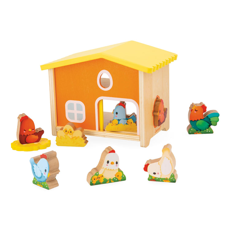 Janod My First Hen House - 8-Piece Wooden Farmhouse Playset