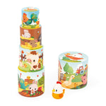 Janod Farm Stacking Pyramid - 5 Nesting Cylinders and Hen