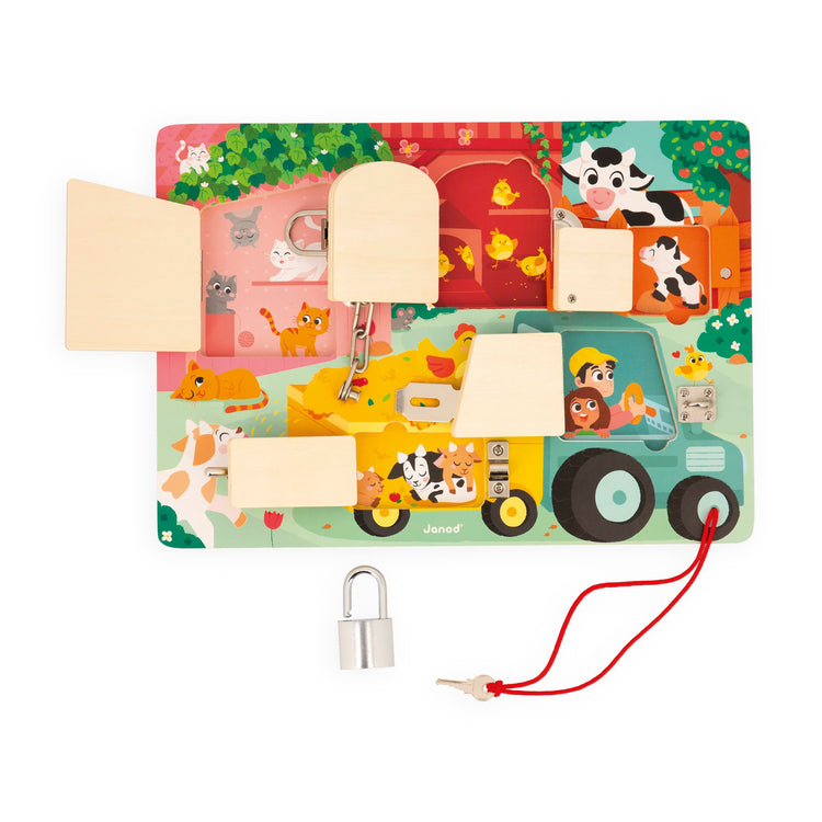 Janod Farm Padlocks Board - Unlock Fine Motor Fun on the Farm