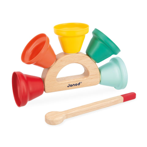 Janod Gioia Handbell Set - 5 Notes on Wooden Holder for Kids
