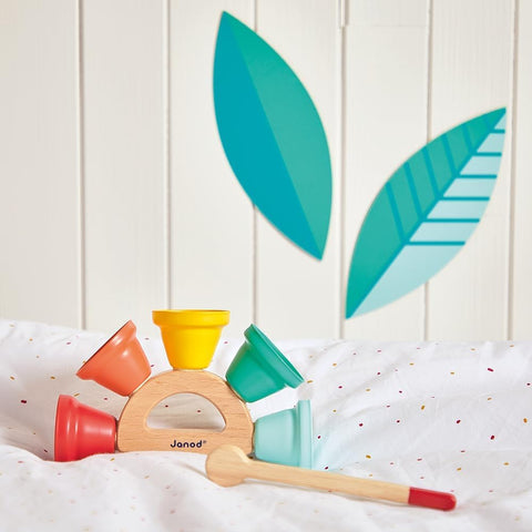 Janod Gioia Handbell Set - 5 Notes on Wooden Holder for Kids