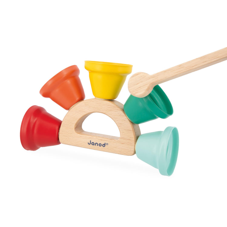 Janod Gioia Handbell Set - 5 Notes on Wooden Holder for Kids