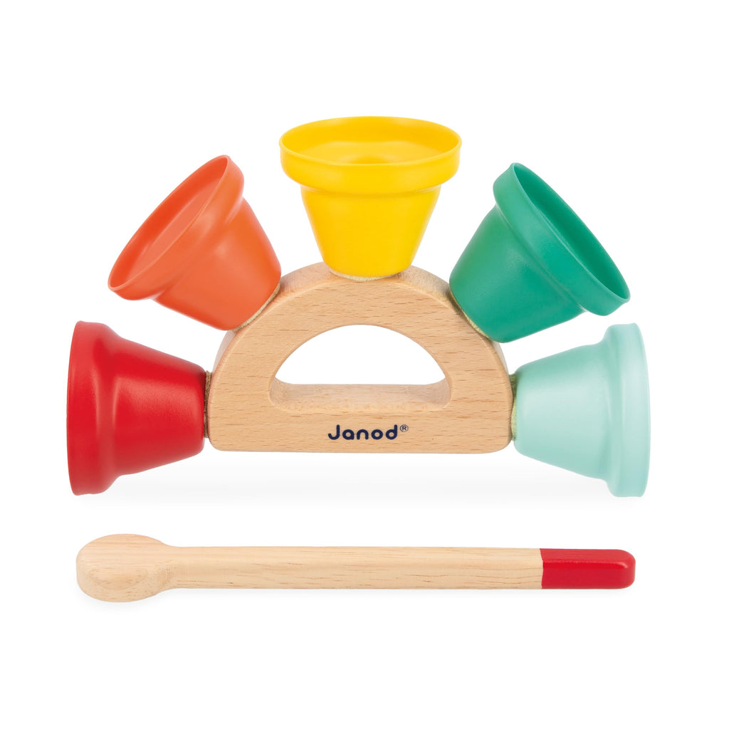 Janod Gioia Handbell Set - 5 Notes on Wooden Holder for Kids