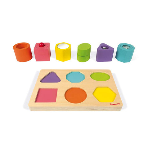 Janod I Wood Puzzle - 6 Sensory Blocks With Sounds and Fun