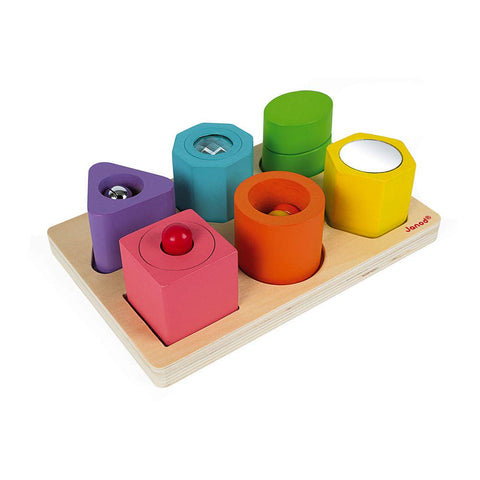 Janod I Wood Puzzle - 6 Sensory Blocks With Sounds and Fun