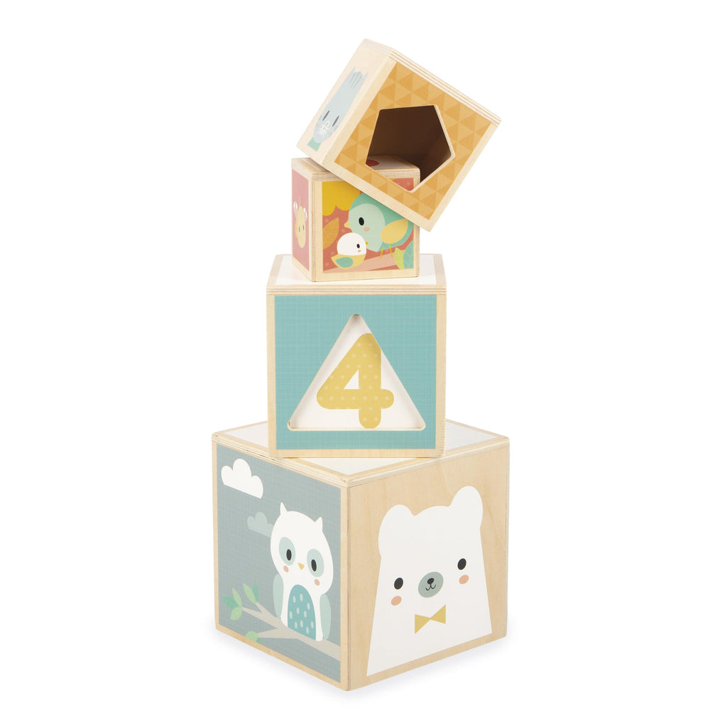 Janod First Wooden Pyramid - 6 Cubes for Stacking and Play
