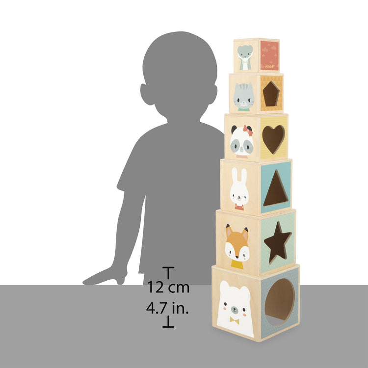 Janod First Wooden Pyramid - 6 Cubes for Stacking and Play