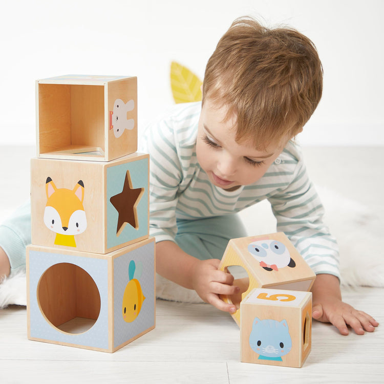 Janod First Wooden Pyramid - 6 Cubes for Stacking and Play
