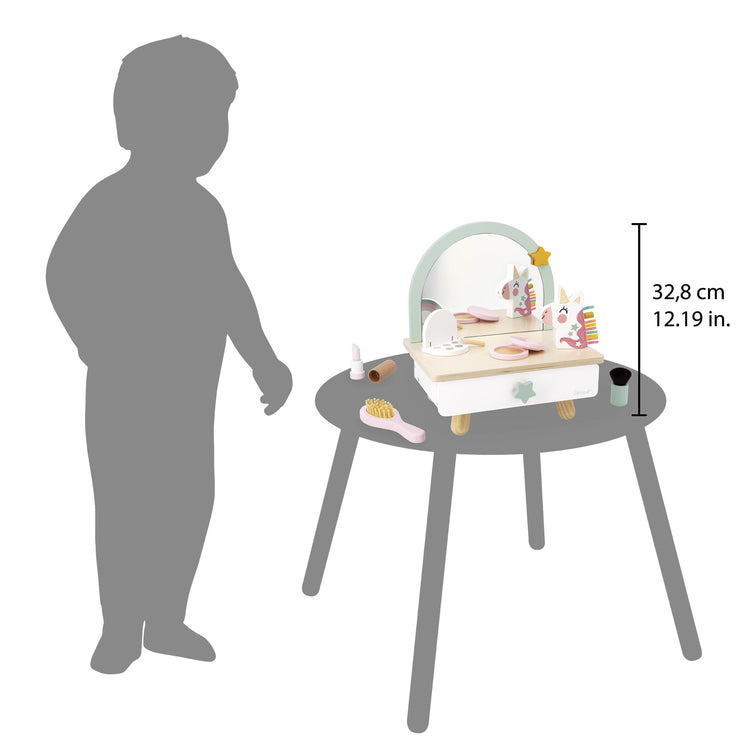 Janod Unicorn Dressing Table - Wooden Vanity with 7 Accessories